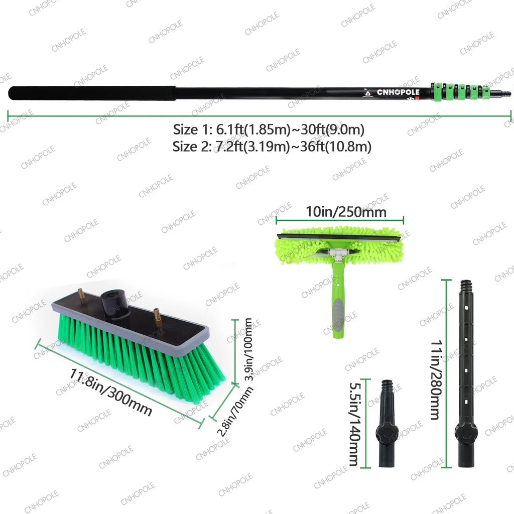 30/36/42FT Telescopic Extension Water Fed Pole Brush Kit for Window/Photovoltaic Solar Panel Cleaning Washing Tool