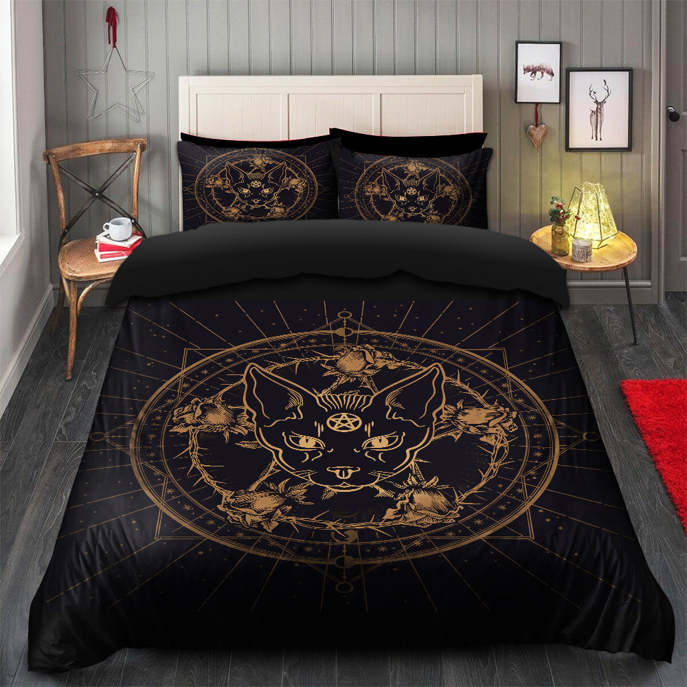 Cat Bedding Set with Roses Duvet Cover and 2 Pillowcases