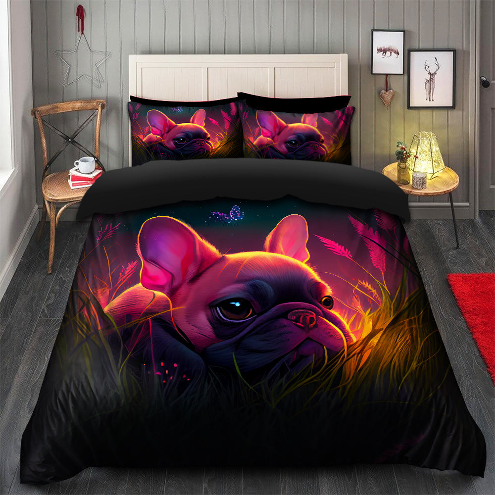 Cute Pink French Bulldog Bedding Set with Duvet Cover & 2 Pillowcases