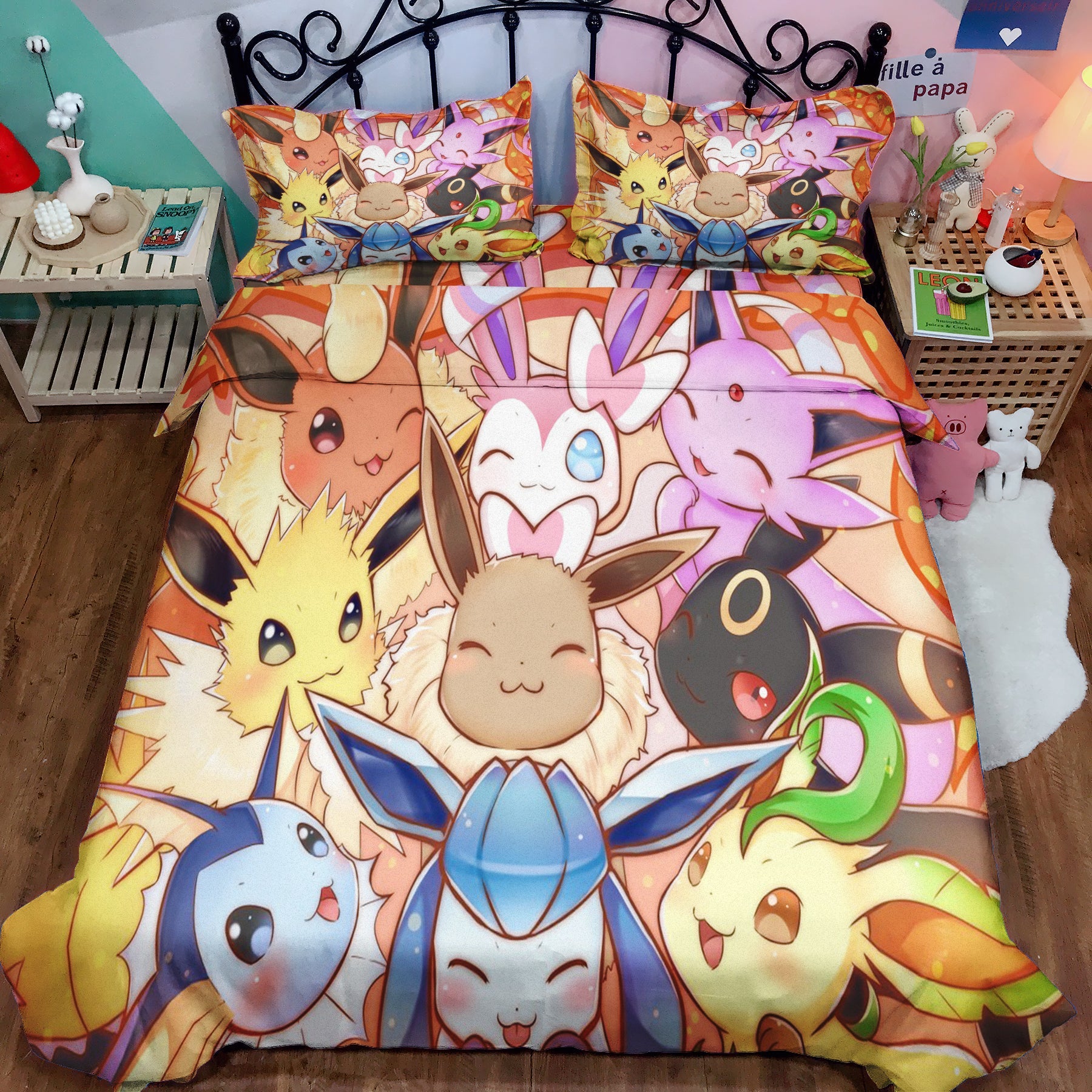 Eevee Evolution Pokemon Bedding Set with Duvet Cover and 2 Pillowcases