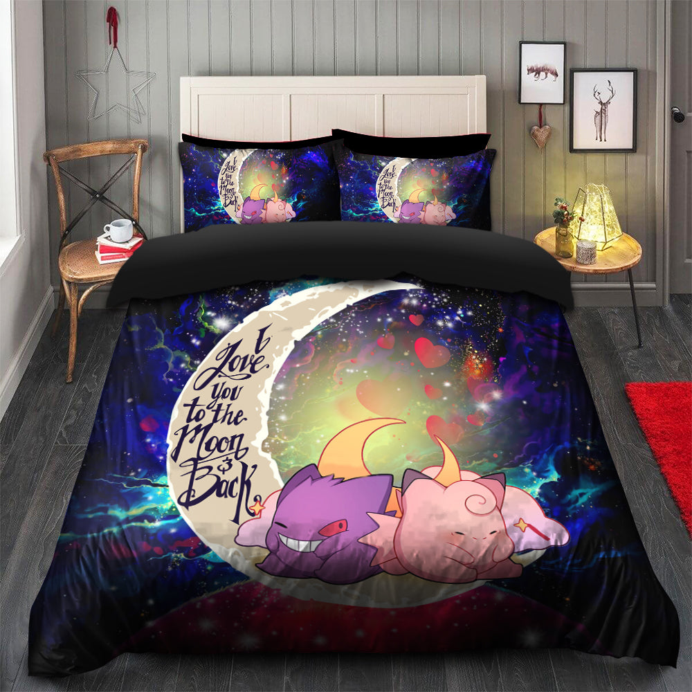 Cute Gengar Clefable Pokemon Galaxy Duvet Cover Bedding Set & 2