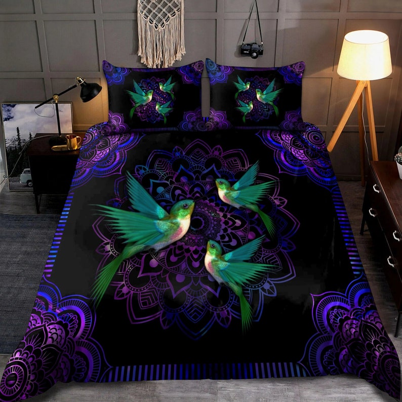 Hummingbird Mandala Duvet Cover Set with 2 Pillowcases