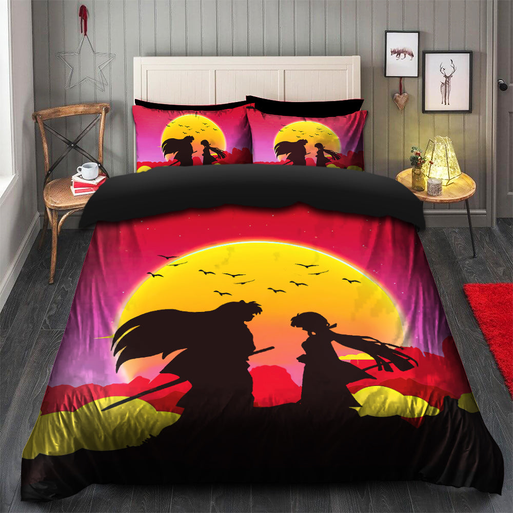 Anime Inuyasha Couple Sunset Bedding Set Duvet Cover and 2 Pillowcases