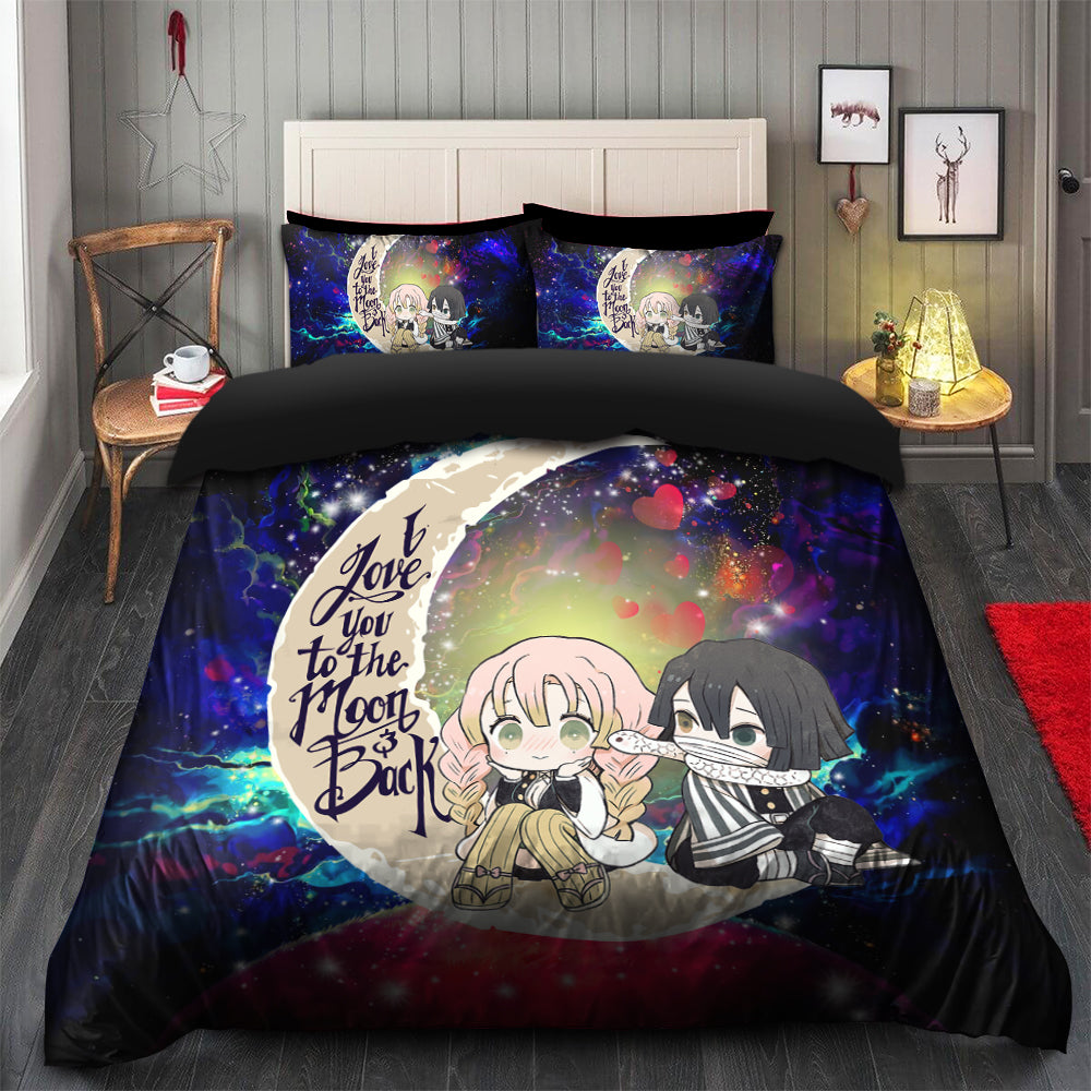 Anime Kanroji And Kaburamaru Demon Slayer Love You To The Moon And Back Galaxy Print Bedding Set - Duvet Cover and 2 Pillowcases