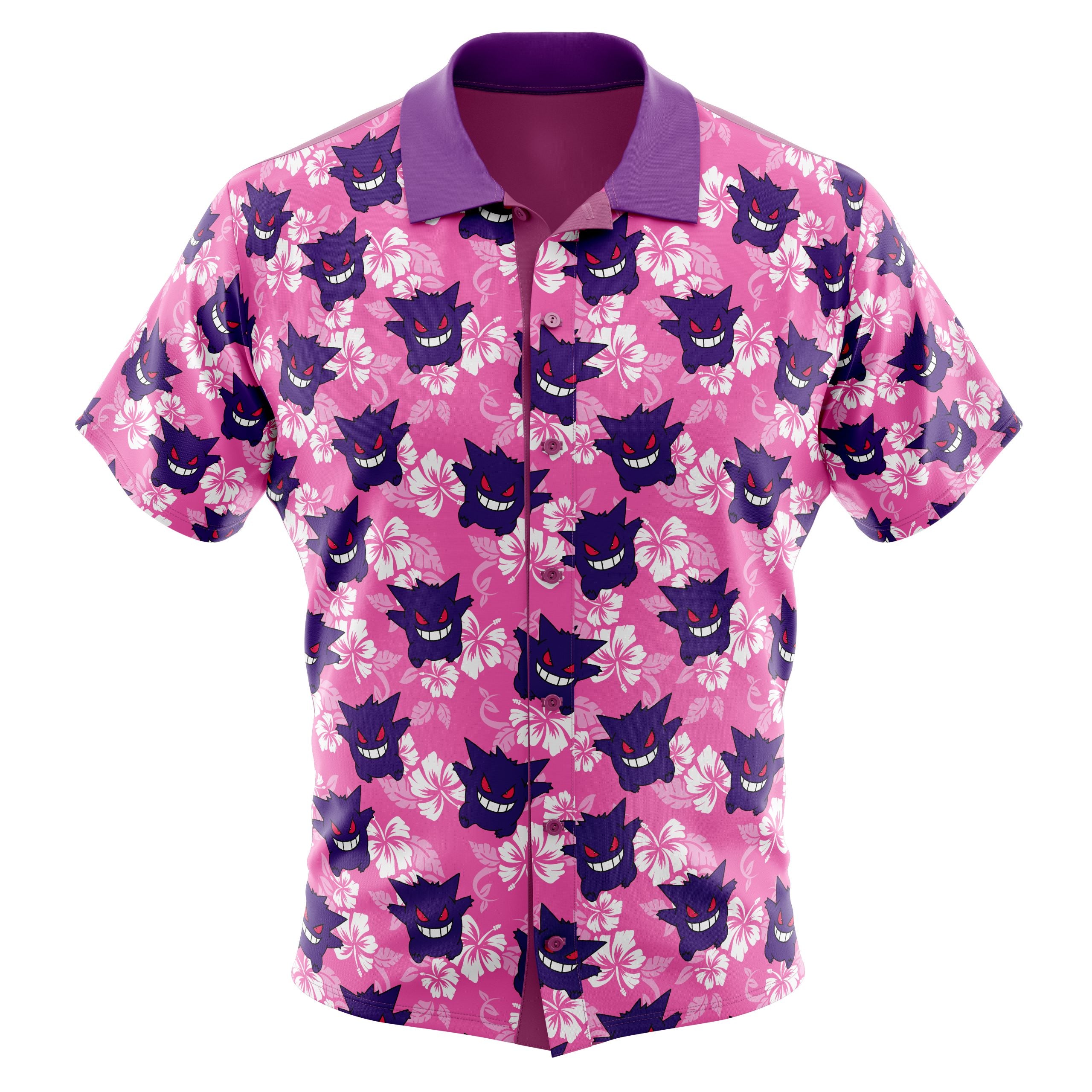 Gengar Pokemon Button Up Hawaiian Shirt