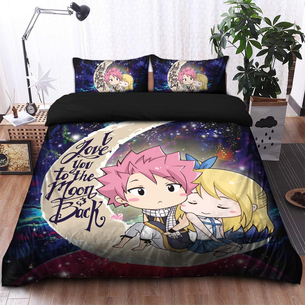 Natsu Fairy Tail Love You To The Moon and Back Anime Galaxy Bedding Set Duvet Cover and 2 Pillowcases