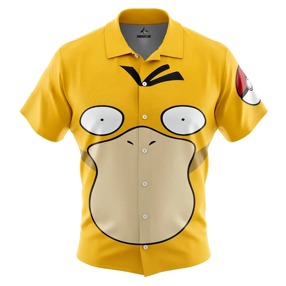 Psyduck Face Pokemon Button Up Hawaiian Shirt
