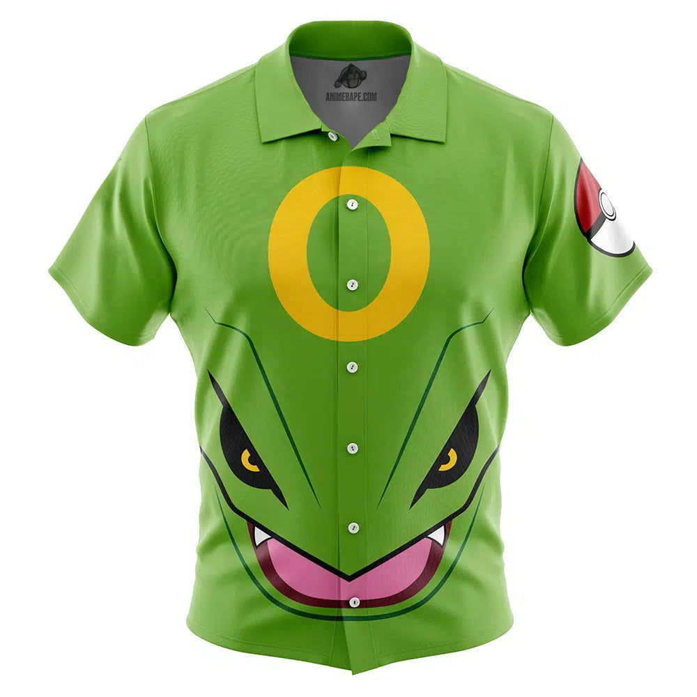 Rayquaza Face Pokemon Button Up Hawaiian Shirt