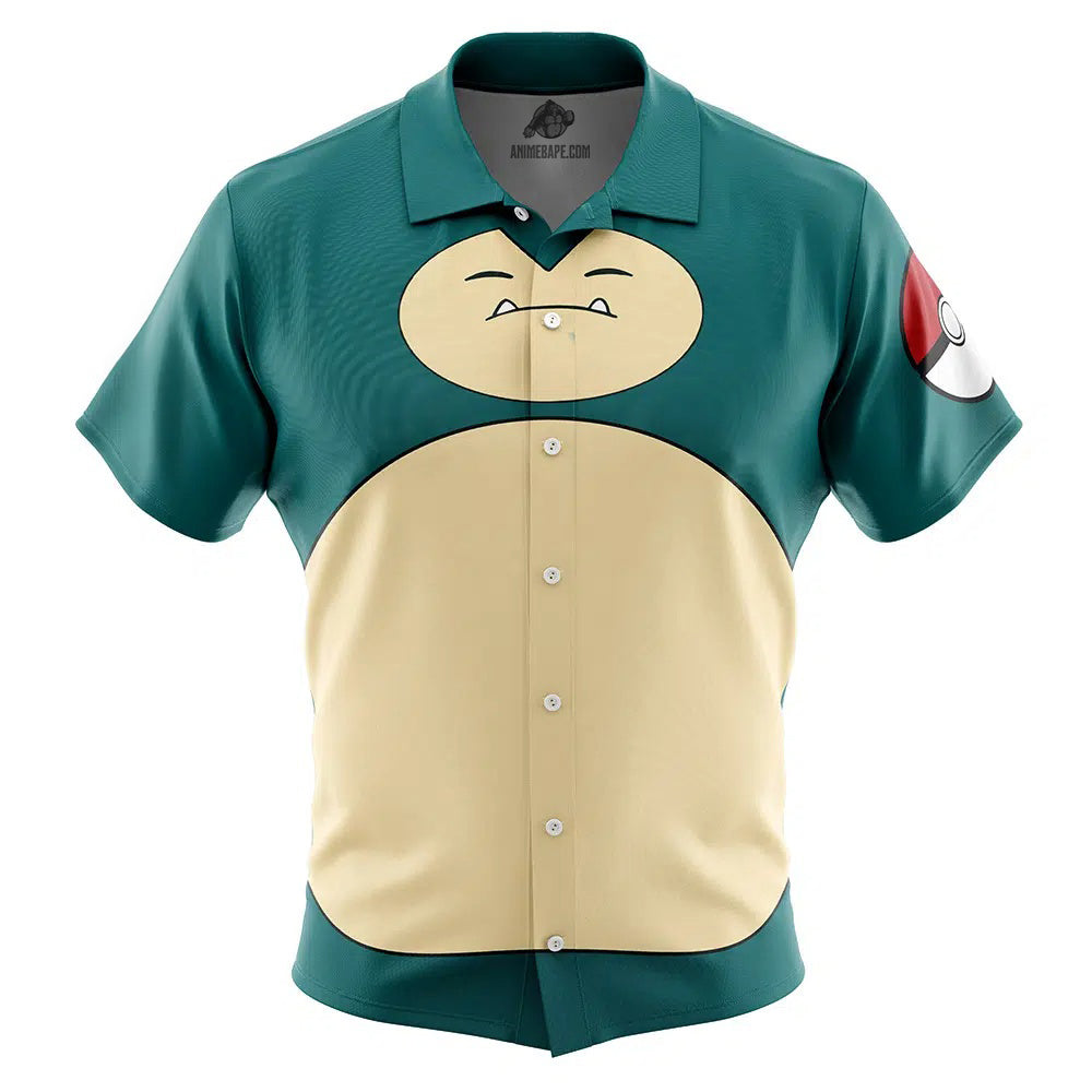 Snorlax Face Pokemon Button Up Hawaiian Shirt