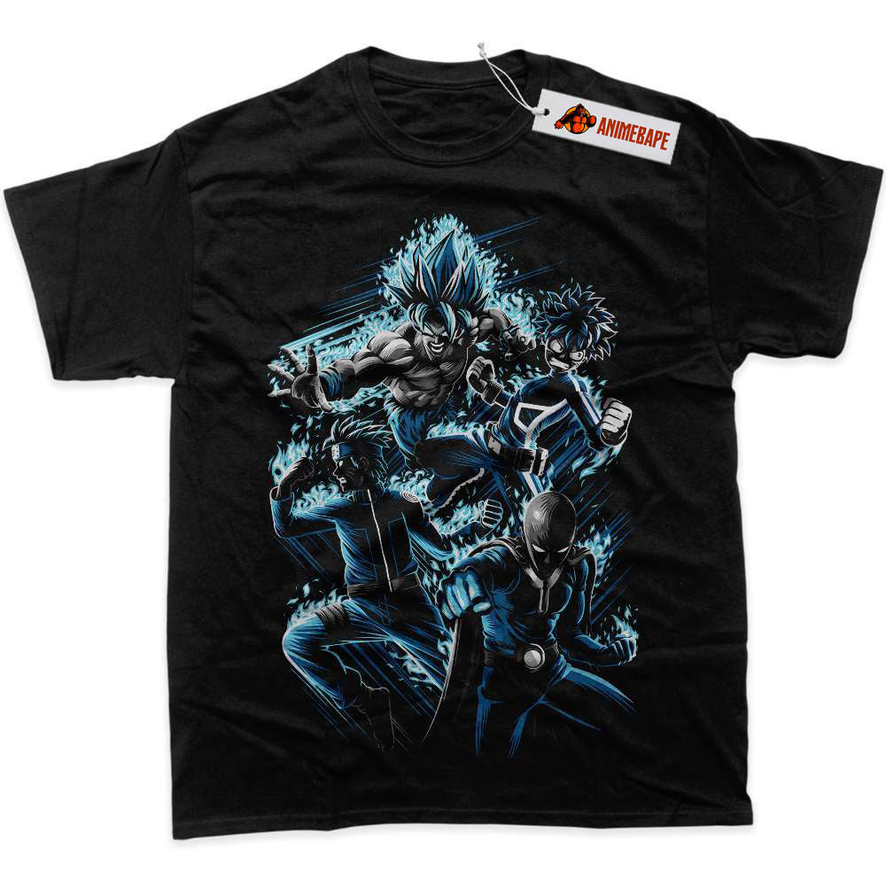 Anime Graphic T-Shirt featuring Son Goku, Deku, Saitama, Naruto