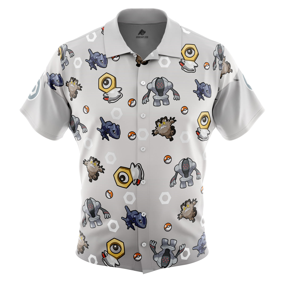Steel Type Pattern Pokemon Button Up Hawaiian Shirt