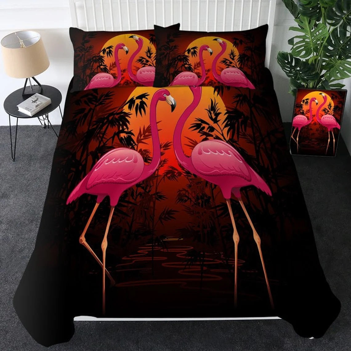 Sunset Flamingo Bedding Set with Duvet Cover and 2 Pillowcases