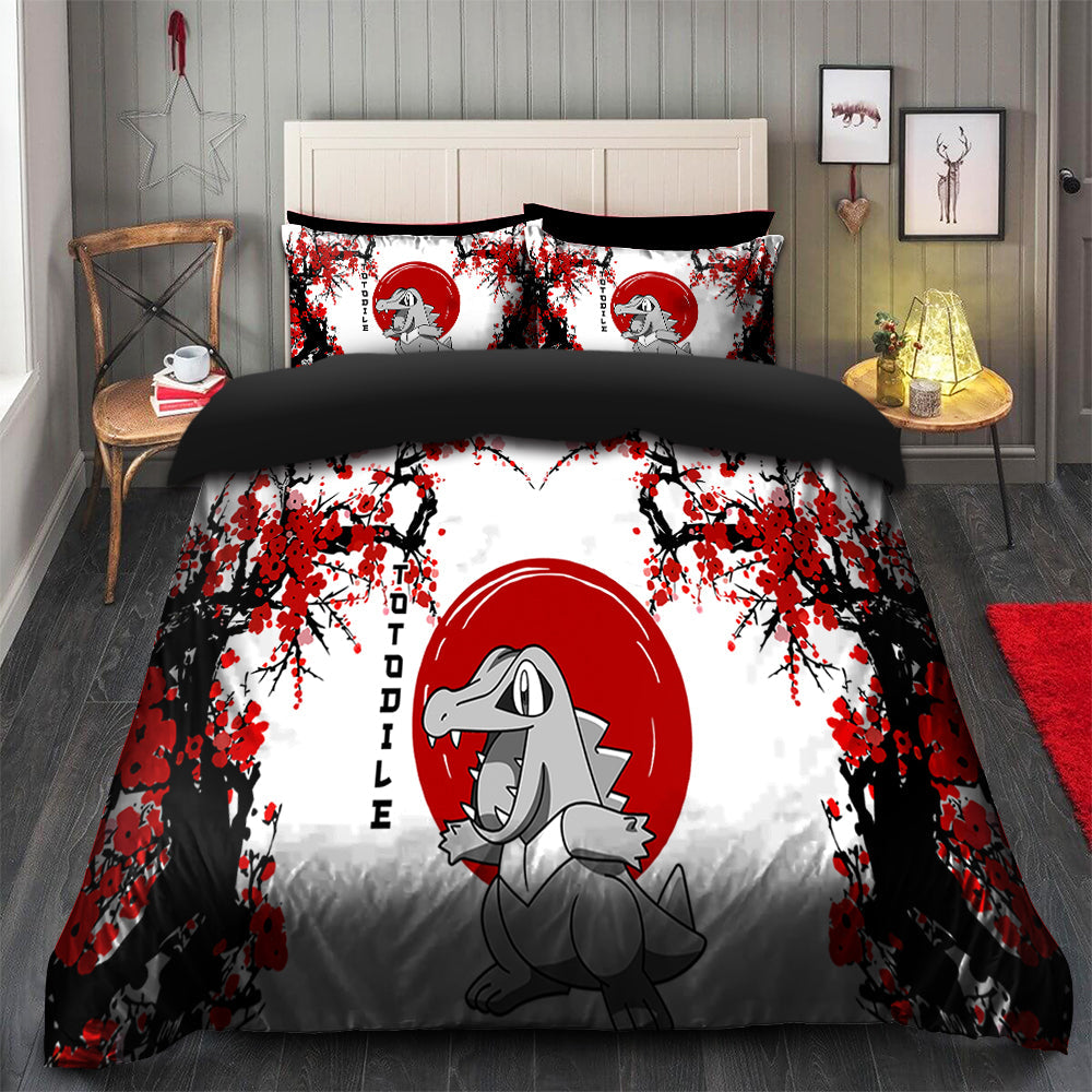Totodile Bedding Set Japan Style Duvet Cover with 2 Pillowcases
